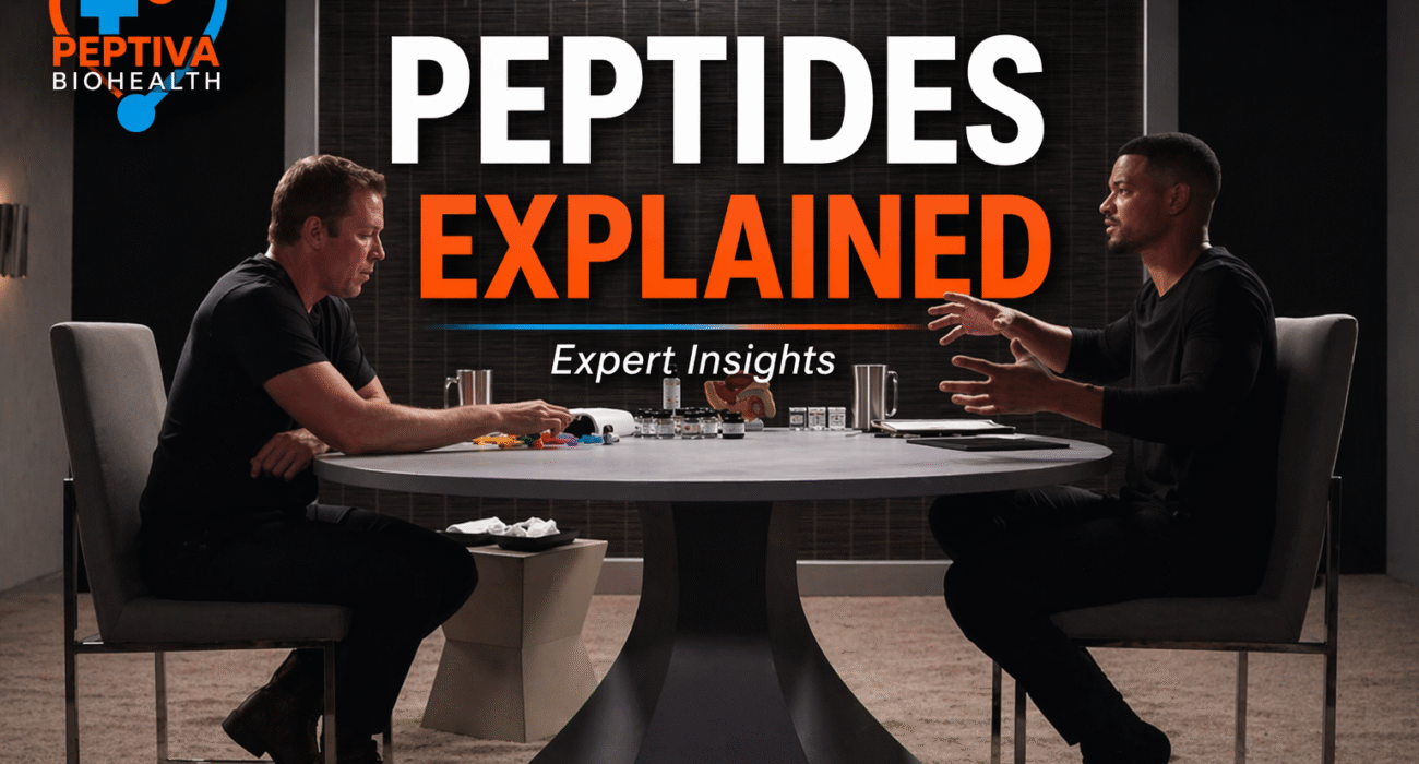 Peptides explained podcast with Dr Alex Tatem and Steven Bartlett discussing how peptides work and research insights